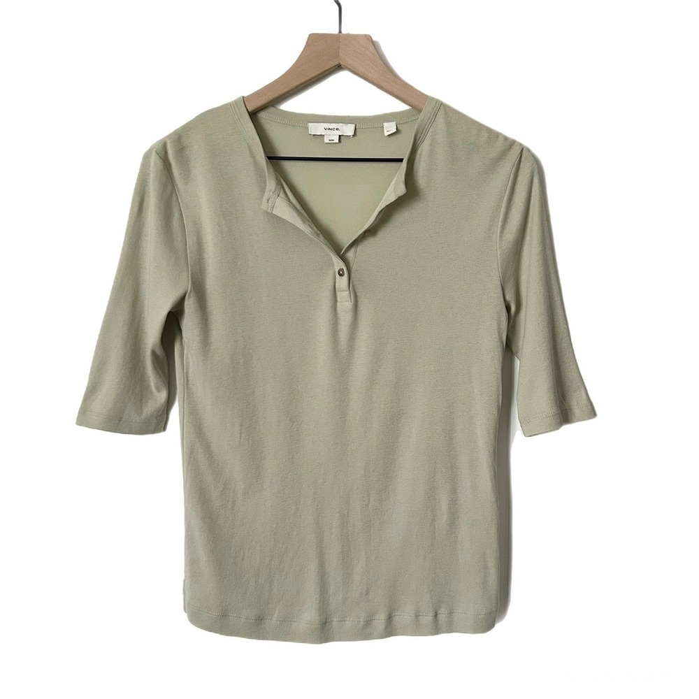 Vince Sage Green Half-Sleeve Henley Top